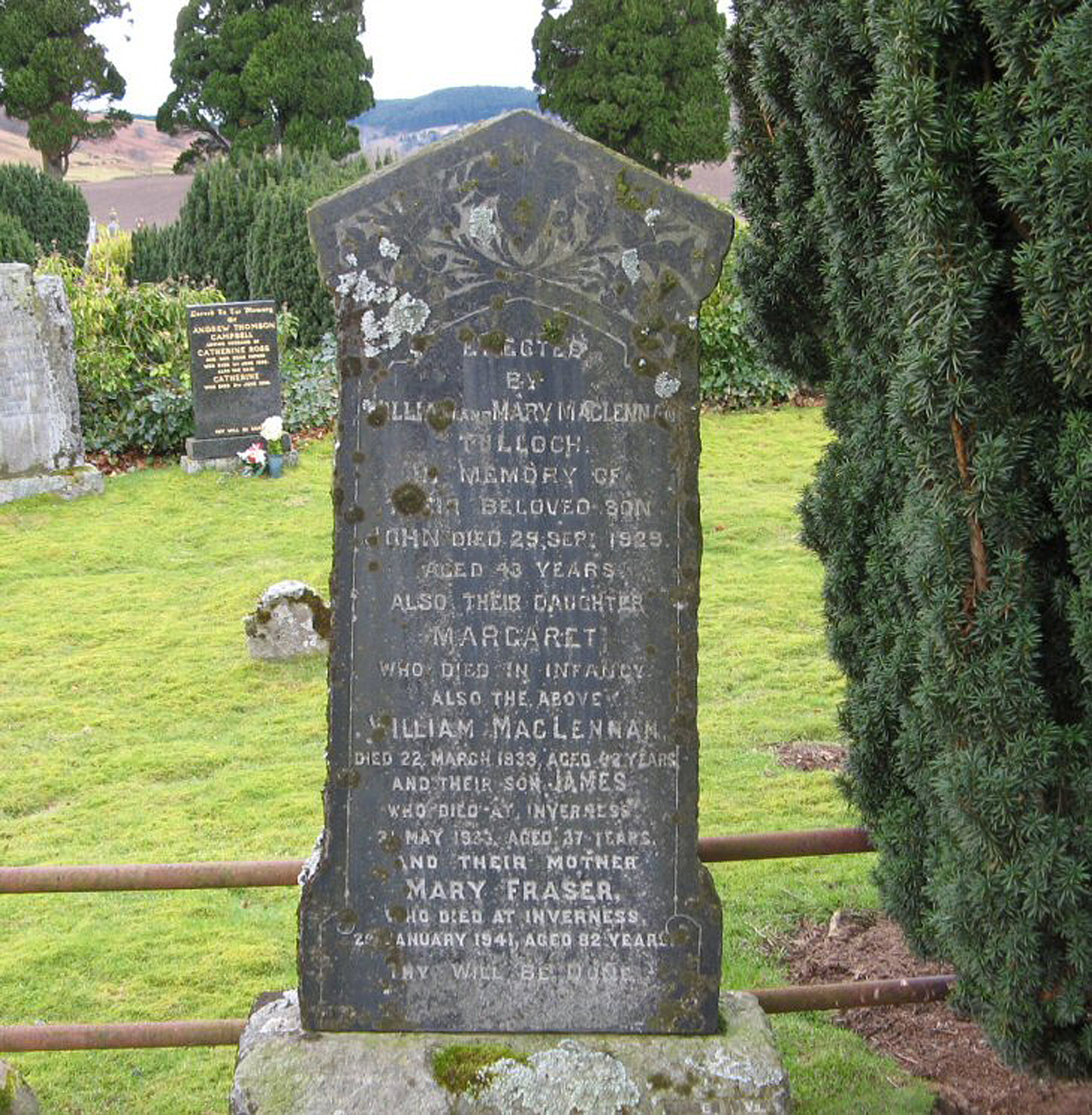 Photo of headstones/William MacLennan died 1933 MI Fodderty